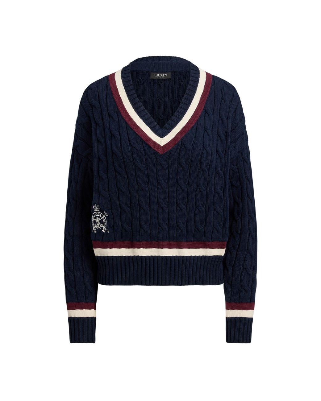 Ralph Lauren Blue Real Leather Knitted Crew Neck Jumper