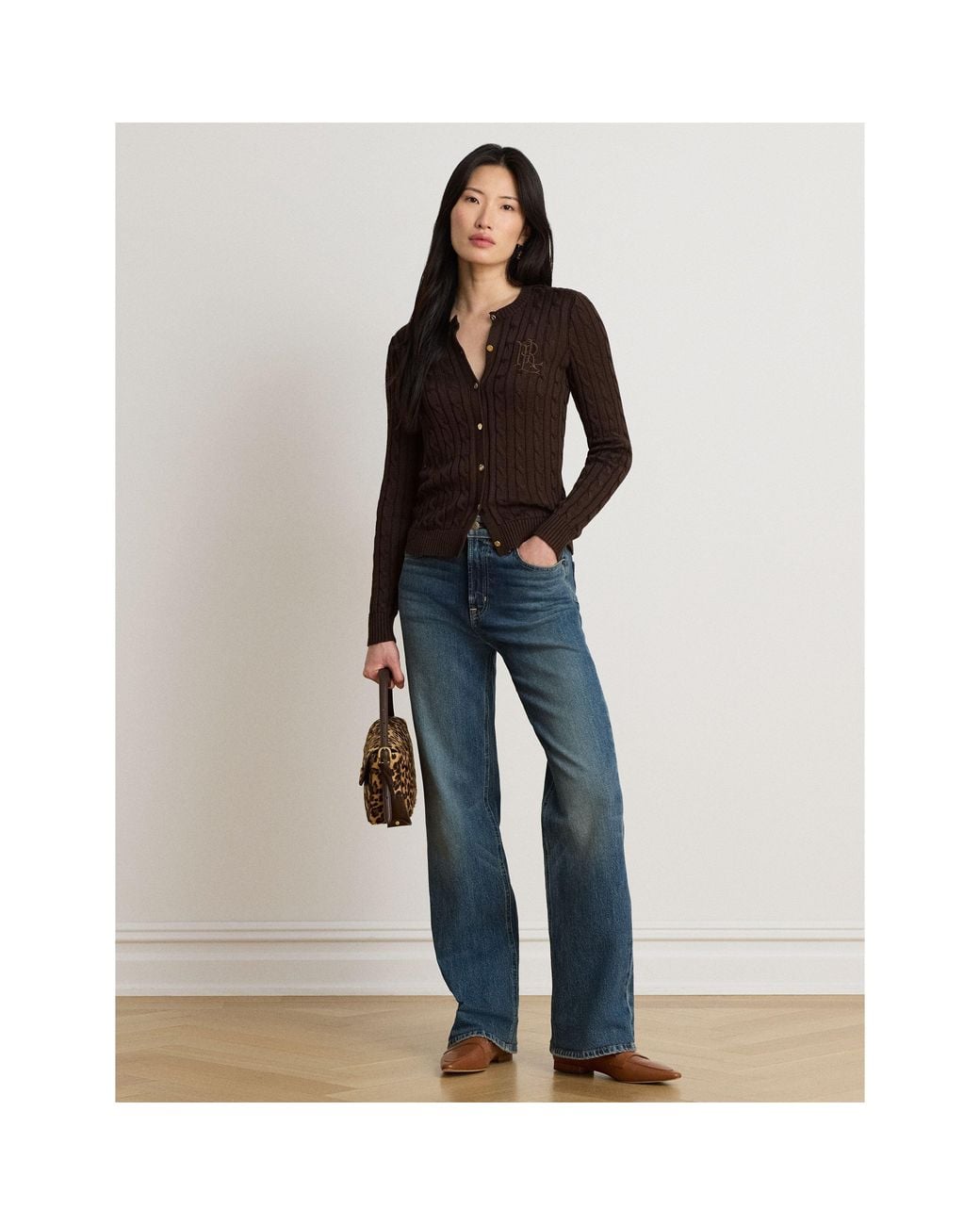 Ralph Lauren Brown Cable-Knit Cardigan