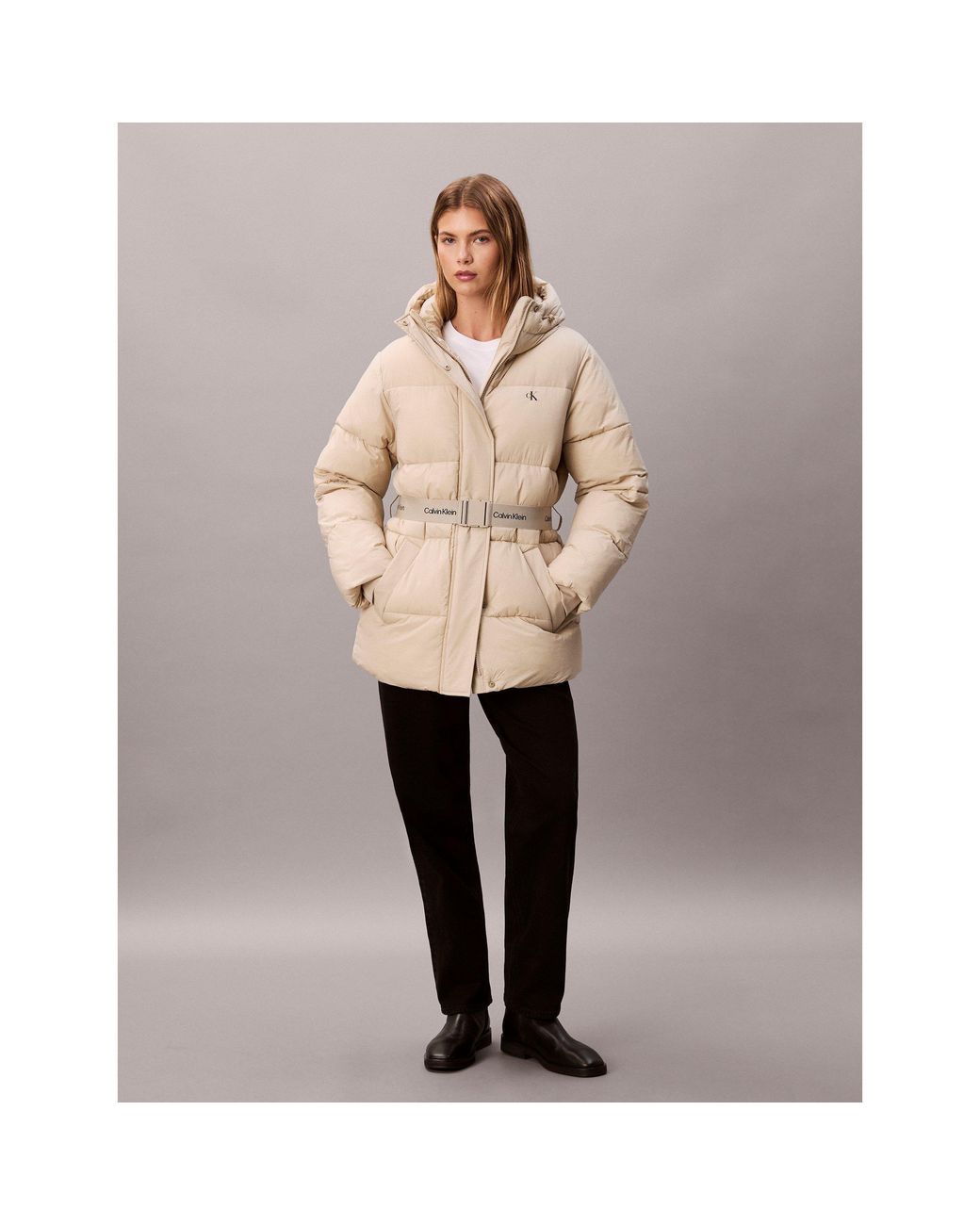 Calvin Klein Natural Belted Medium Puffer Jacket