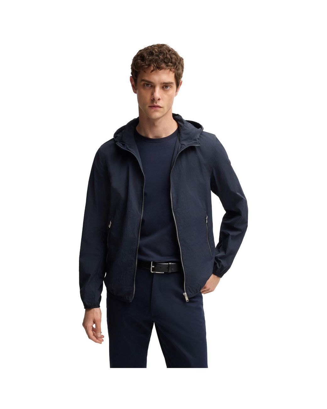 Boss Blue Tailored Formal Hooded Coat (C Cinder) for men