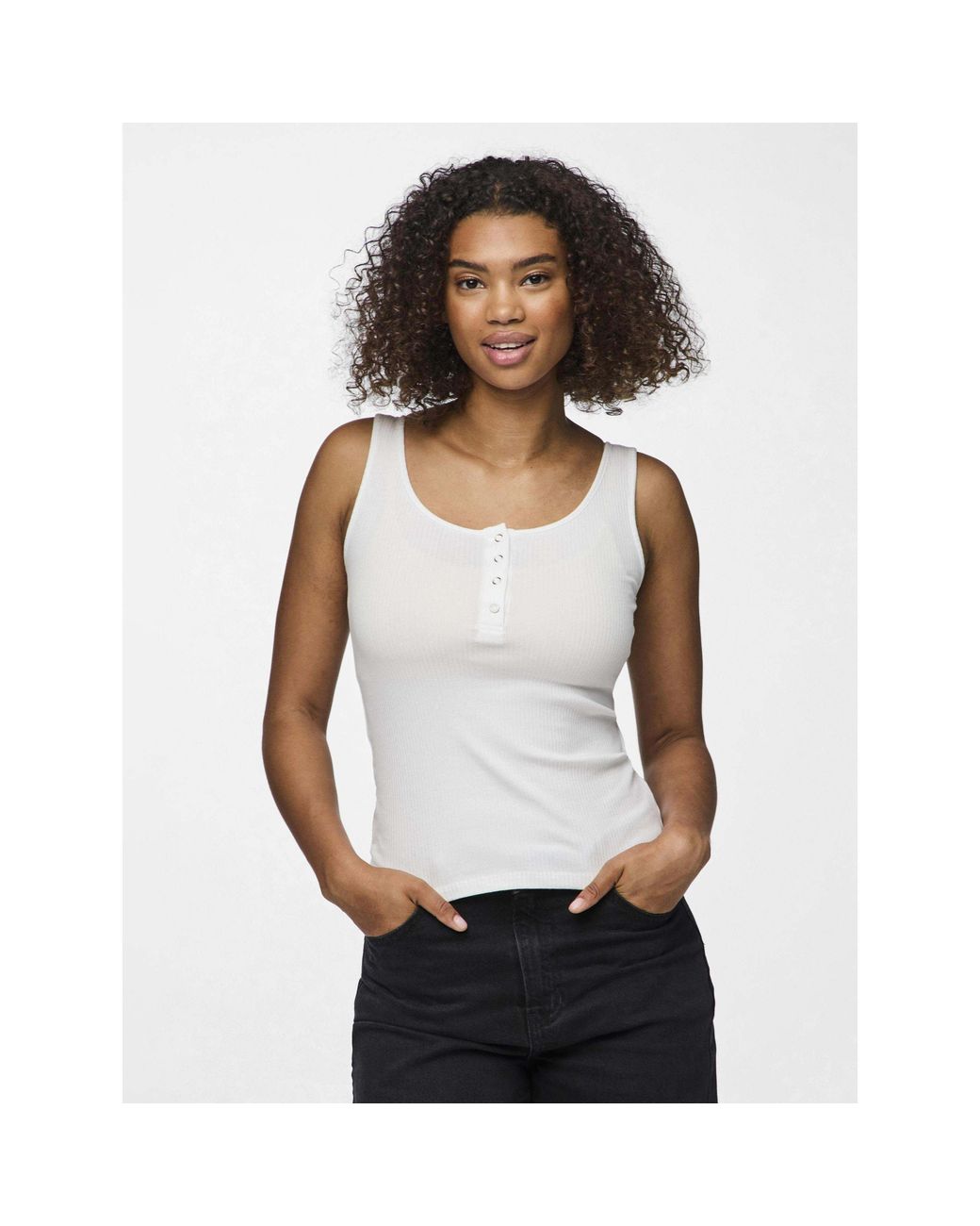 Pieces White Kitte Cotton Slim-Fit Tank Top