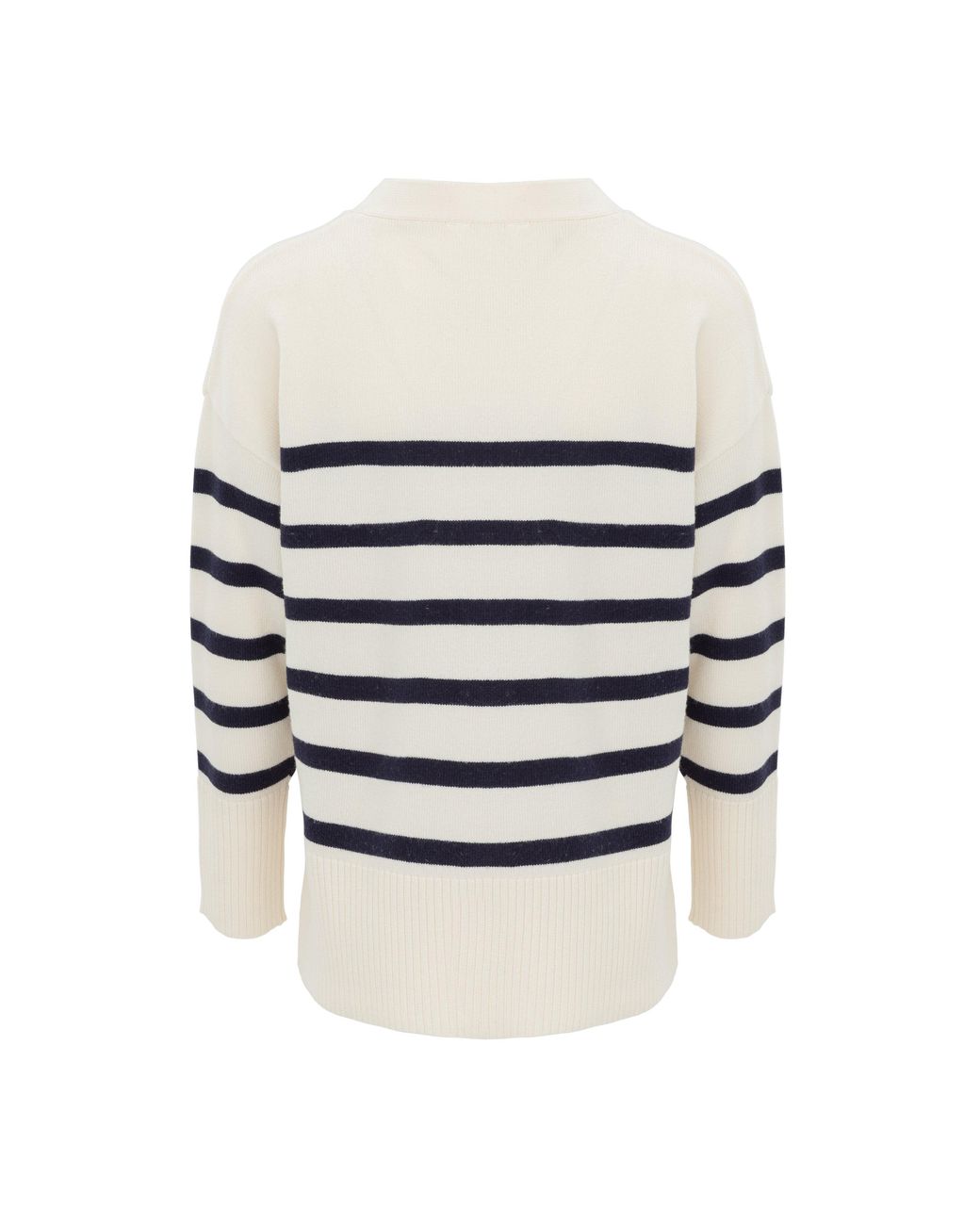 Miso White V-Neck Cuff Stripe Cardigan