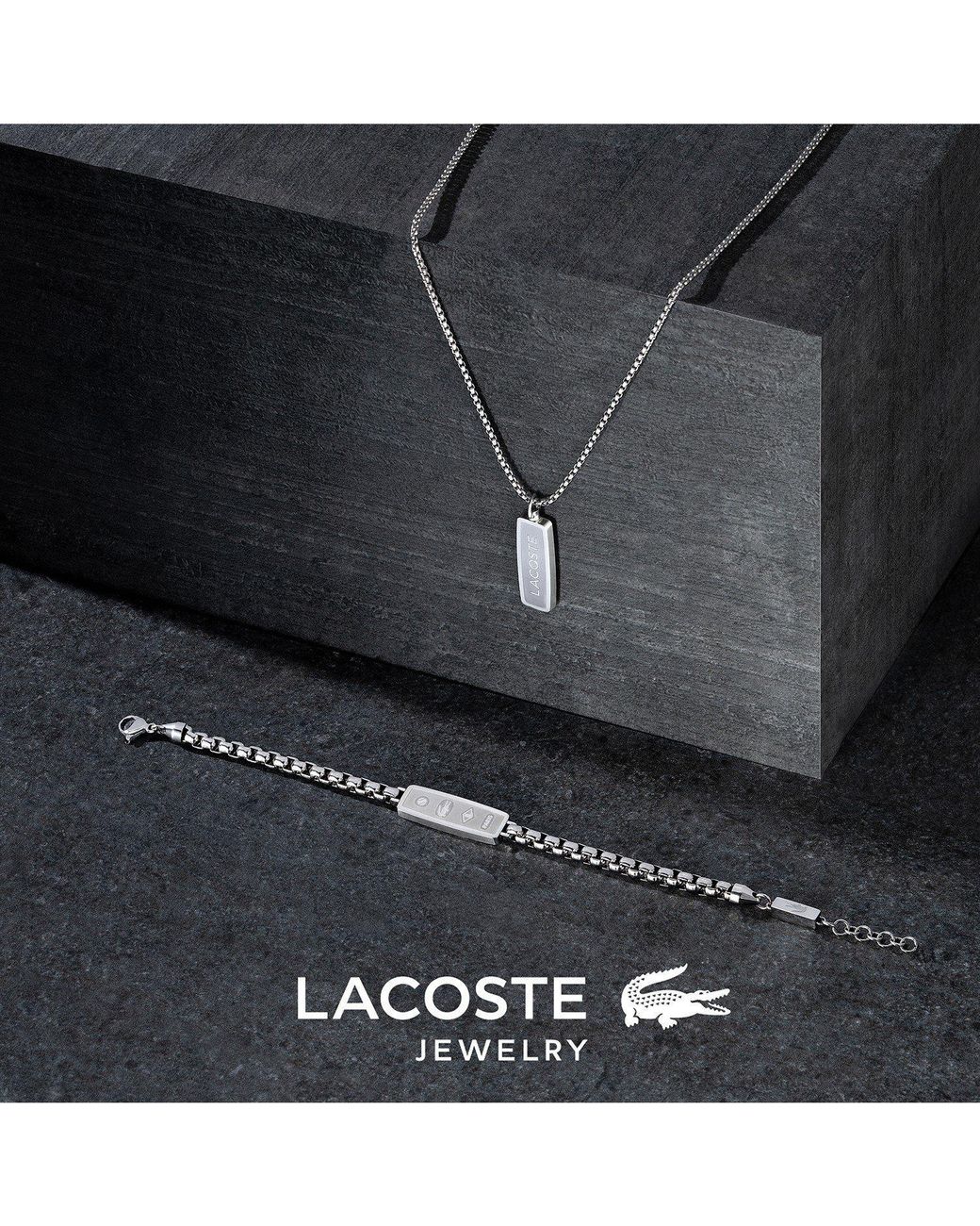 Lacoste Metallic District Stainless Steel Reversible Pendant Bracelet for men