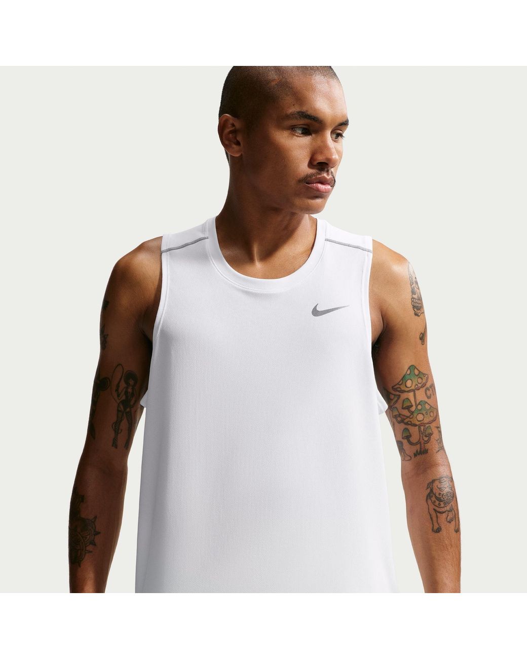 Nike White Miler Dri-Fit Running Tank Top for men