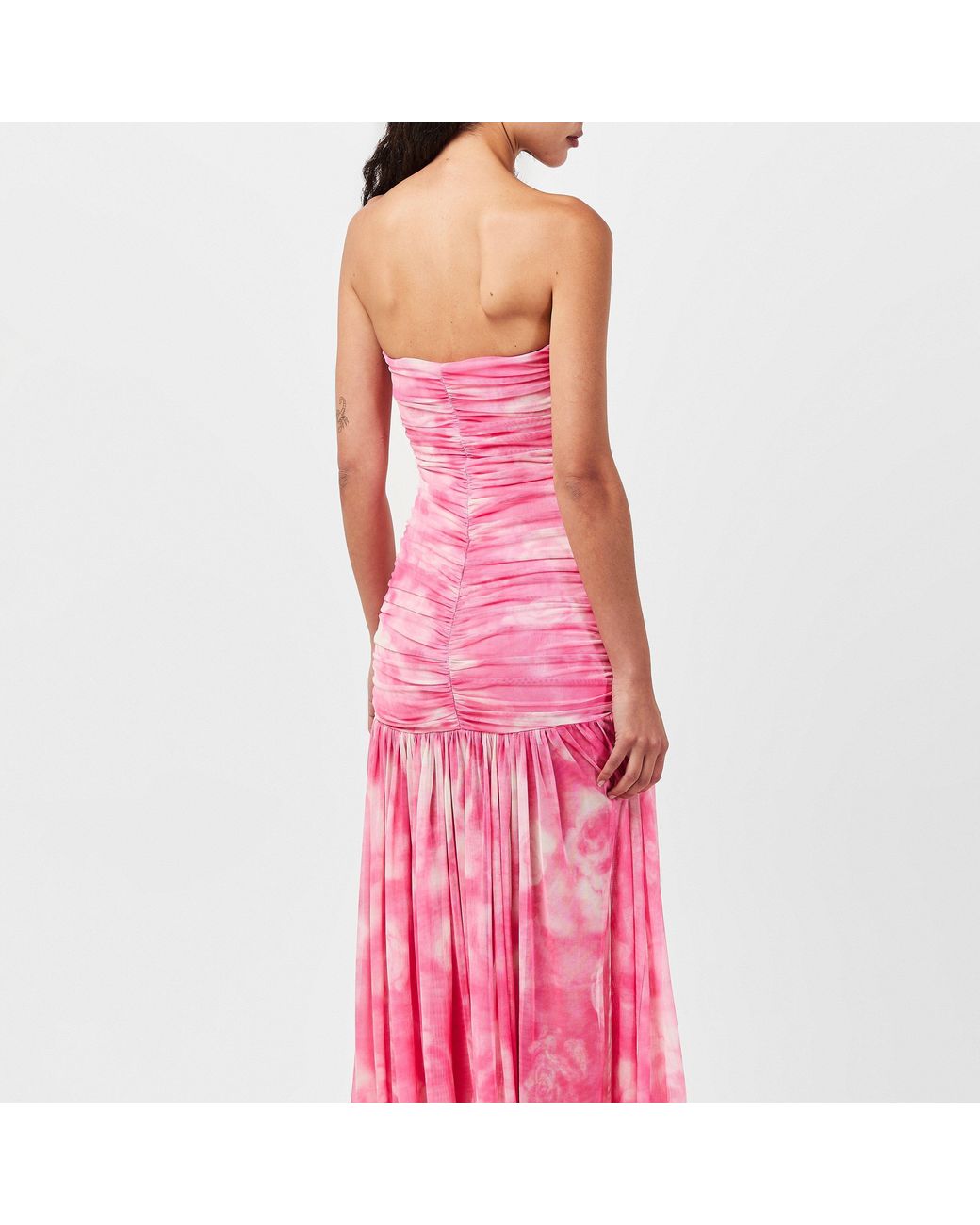 Bardot Pink Solana Strapless Tie Dye Ruched Maxi Dress