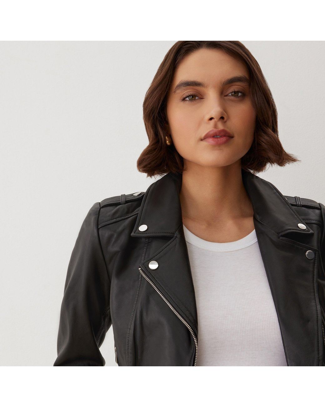 Finery London Black Faith Leather Long Sleeve Biker Jacket