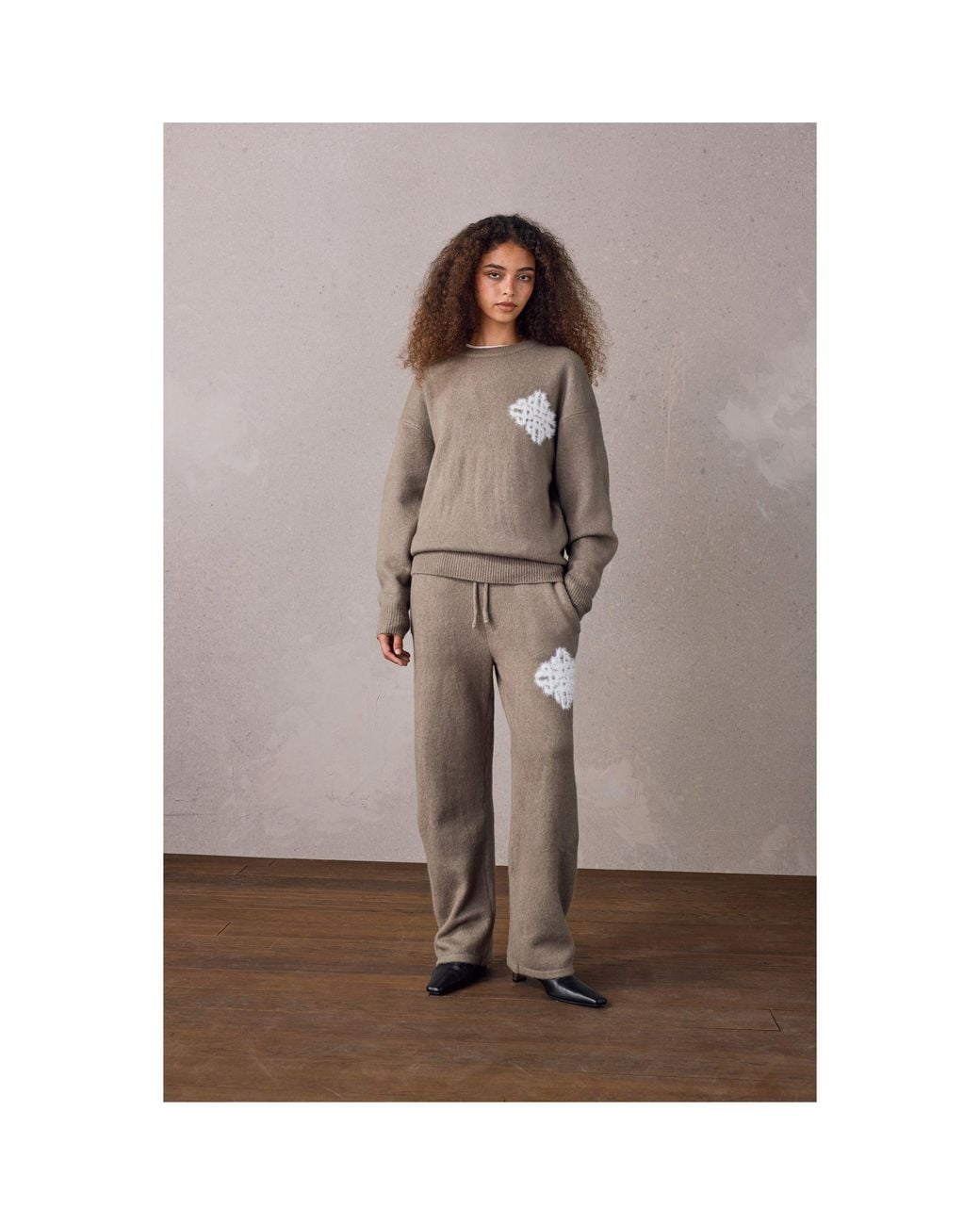 The Couture Club Natural Fluffy Wool Chunky Knit Trousers