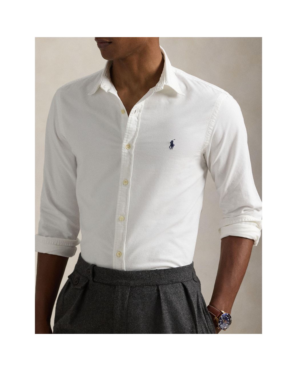 Polo Ralph Lauren White Slim Fit Oxford Long Sleeve Shirt for men