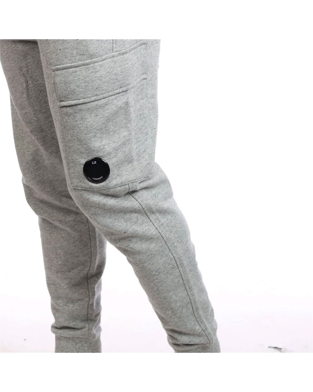 C P Company Gray Diagonal Raised Fleece Lens Cargo Tracksuit Bottoms for men