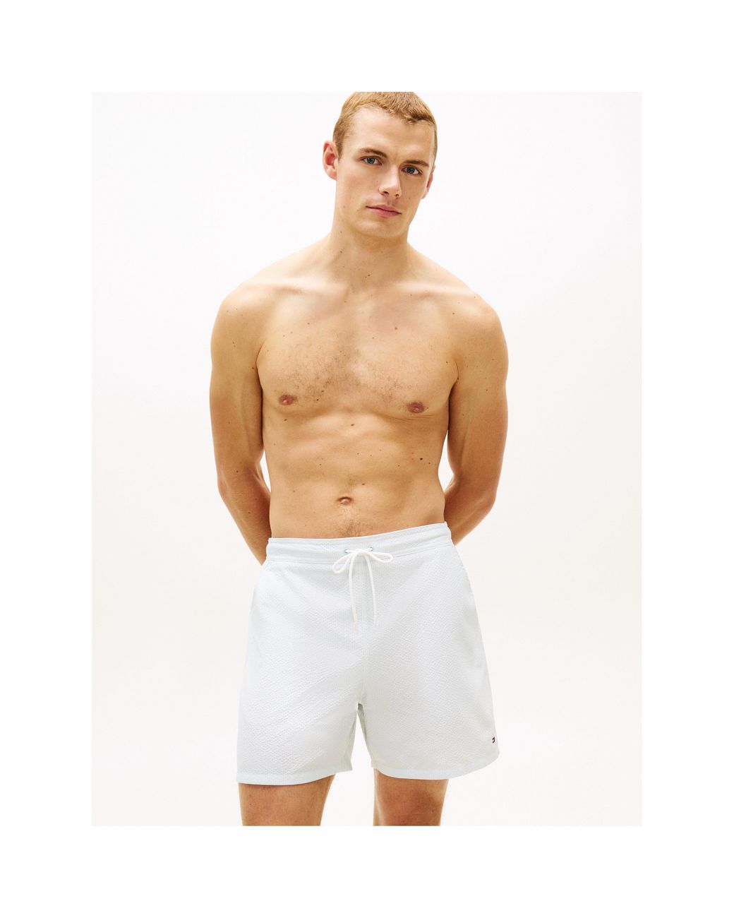 Tommy Hilfiger White Ithaca Medium Seersucker Swim Shorts for men