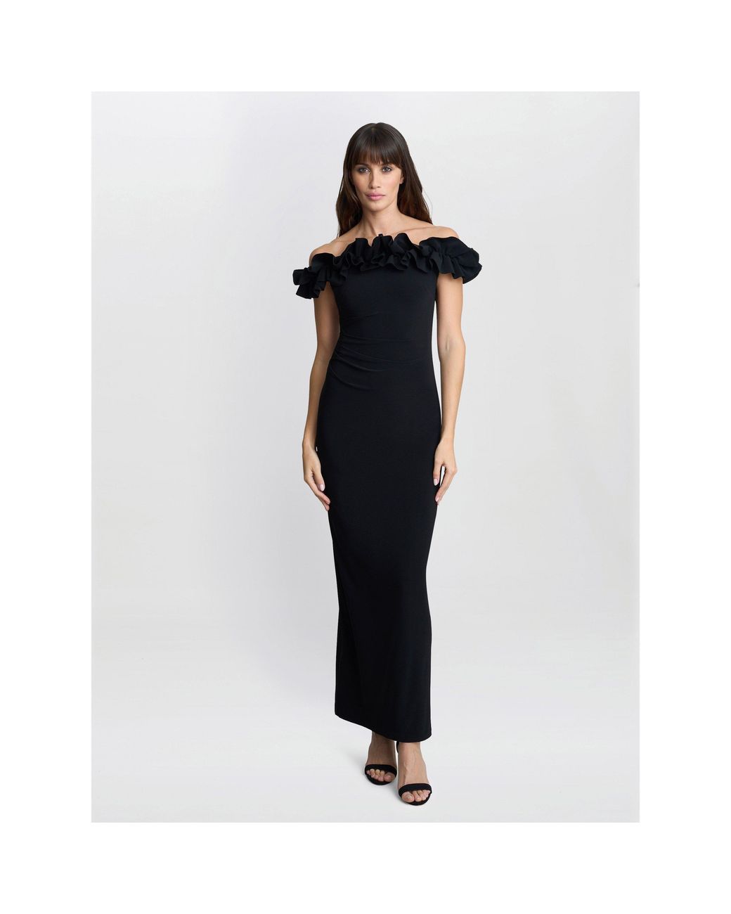 Gina Bacconi Blue Sabrina Jersey Ruffle Neck Maxi Dress