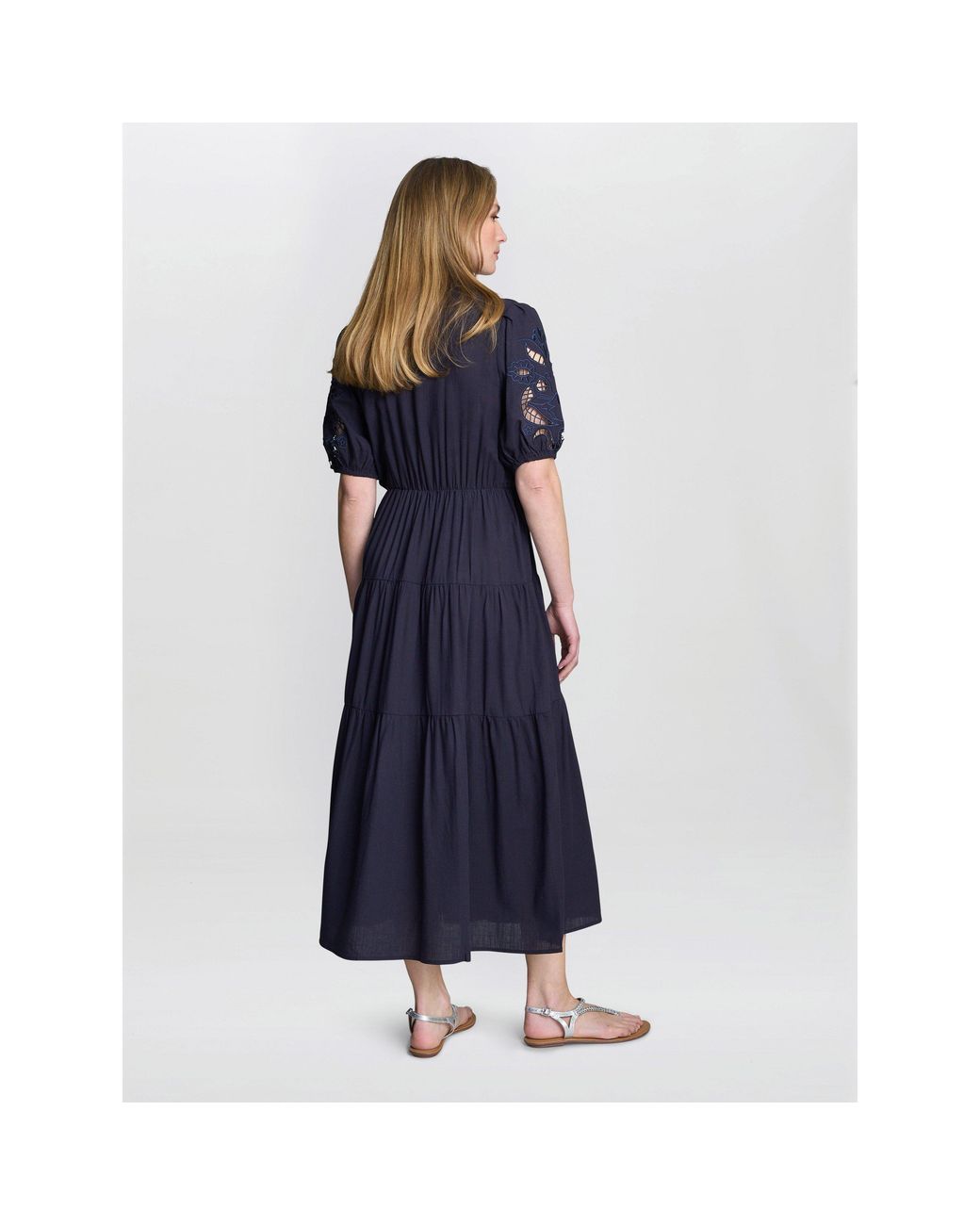 Gina Bacconi Blue Carey Puff Sleeve A-Line Dress