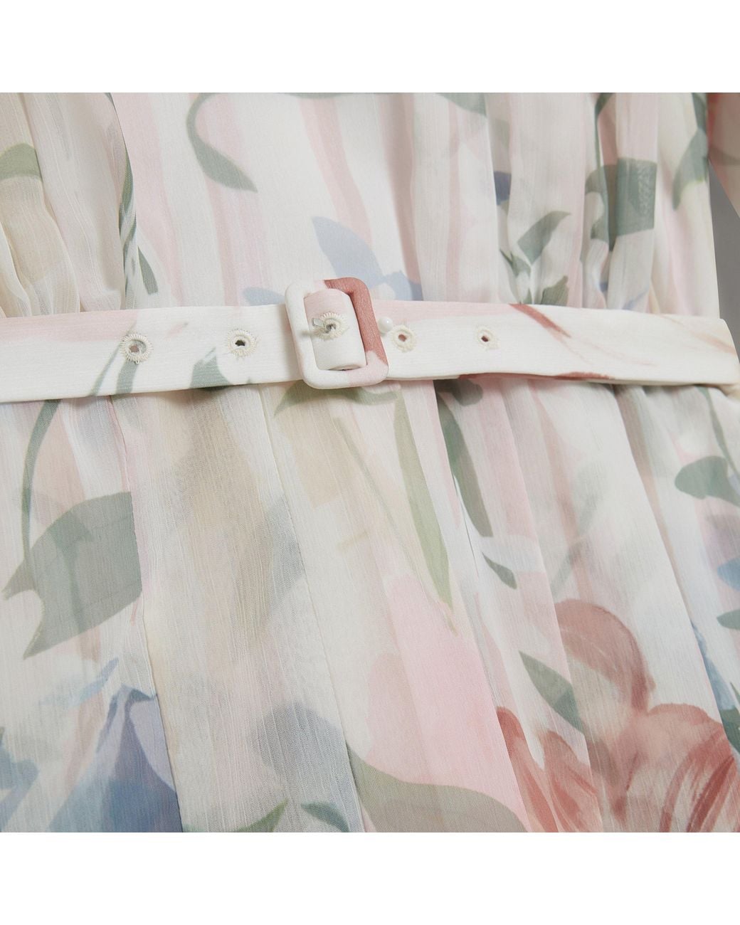 Ted Baker Pink Floral Pleated Long Sleeve Mini Dress