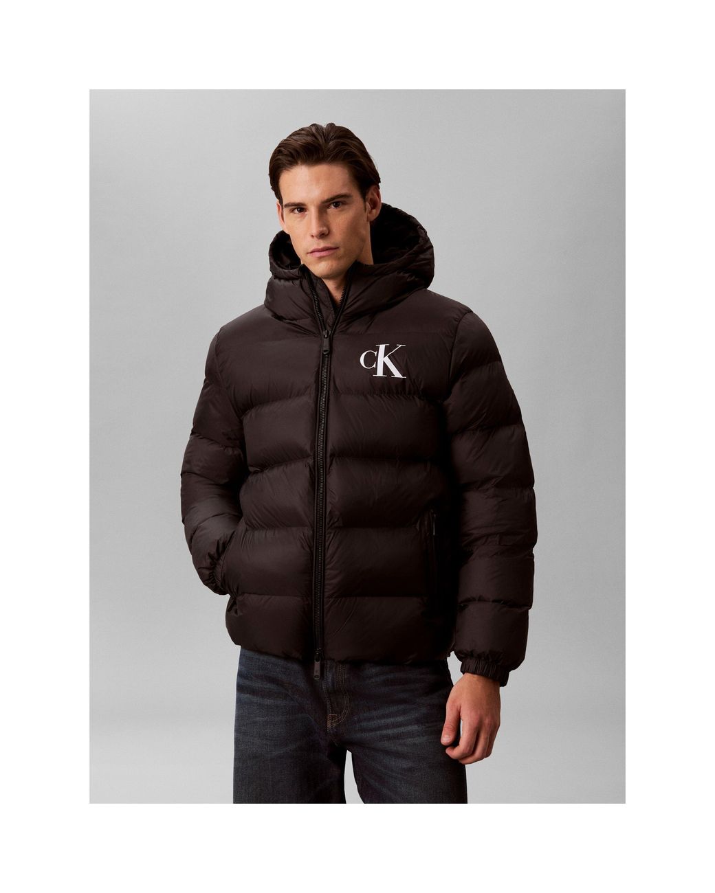 Calvin Klein Black Hooded Full-Zip Water-Resistant Short Puffer Jacket for men