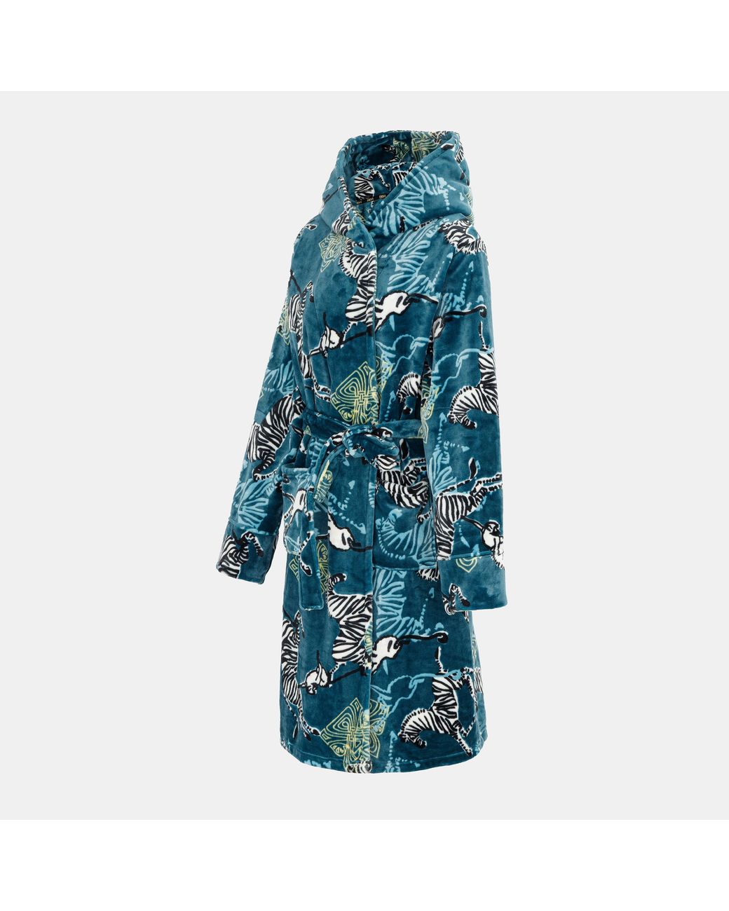 Biba Blue Printed Fluffy Dressing Gown