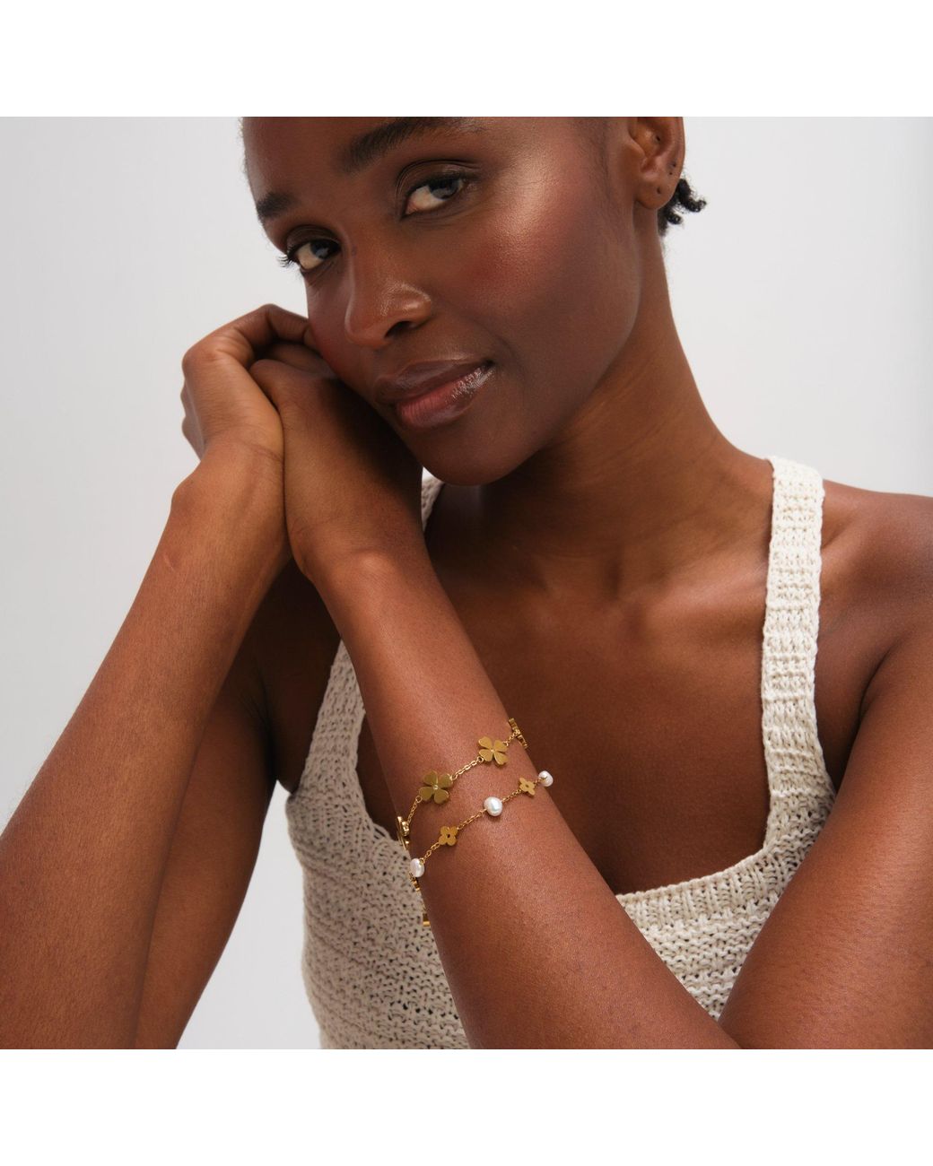 Jon Richard Metallic Plated Waterproof Pearl Floral Bracelet