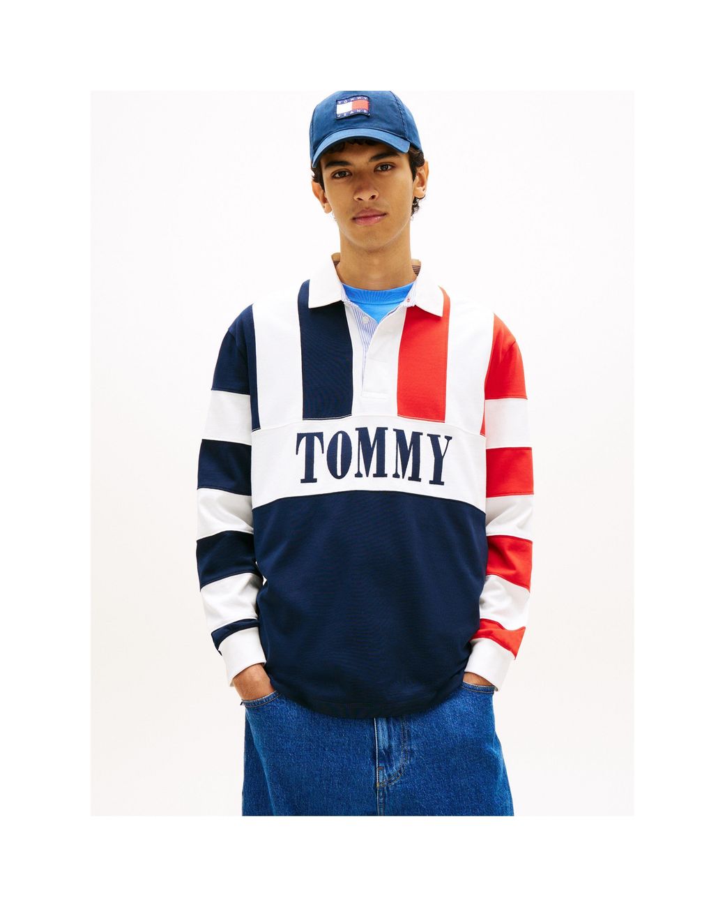 Tommy Hilfiger Blue Colour-Blocked Rugby Shirt for men