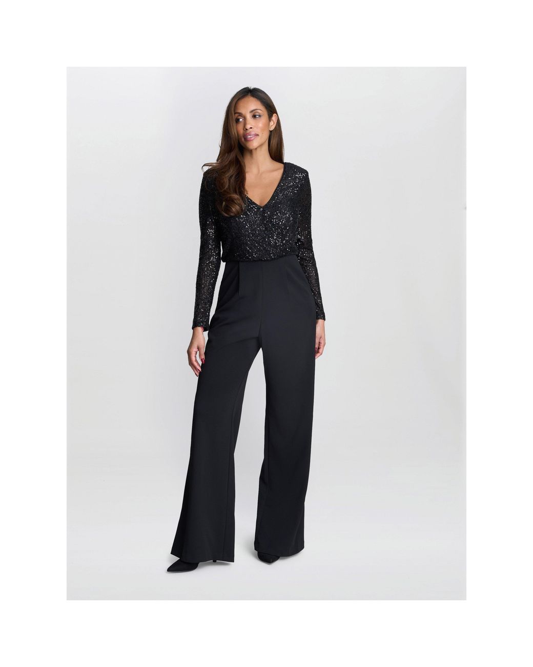 Gina Bacconi Blue Allegra Sequin Crepe Jumpsuit