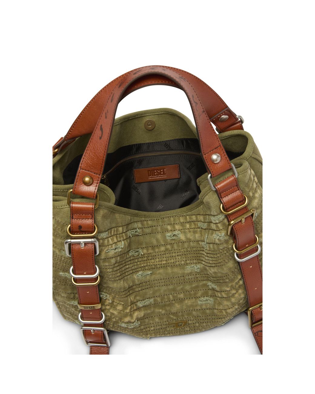 DIESEL Green Knot-D Tophandle M Leather Top-Handle Bag