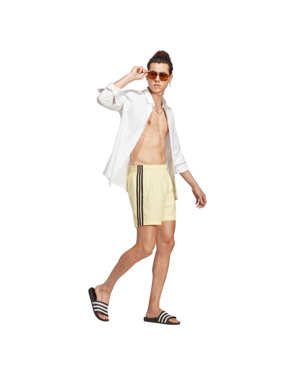 Adidas Originals Natural Adicolor 3-Stripes Swim Shorts for men