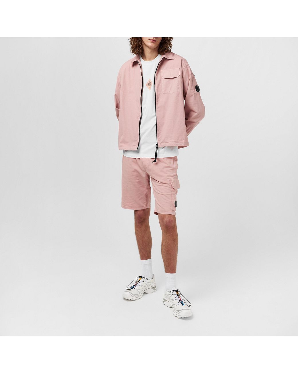 C P Company Pink Gabardine Lens Cotton Long Sleeve Overshirt for men