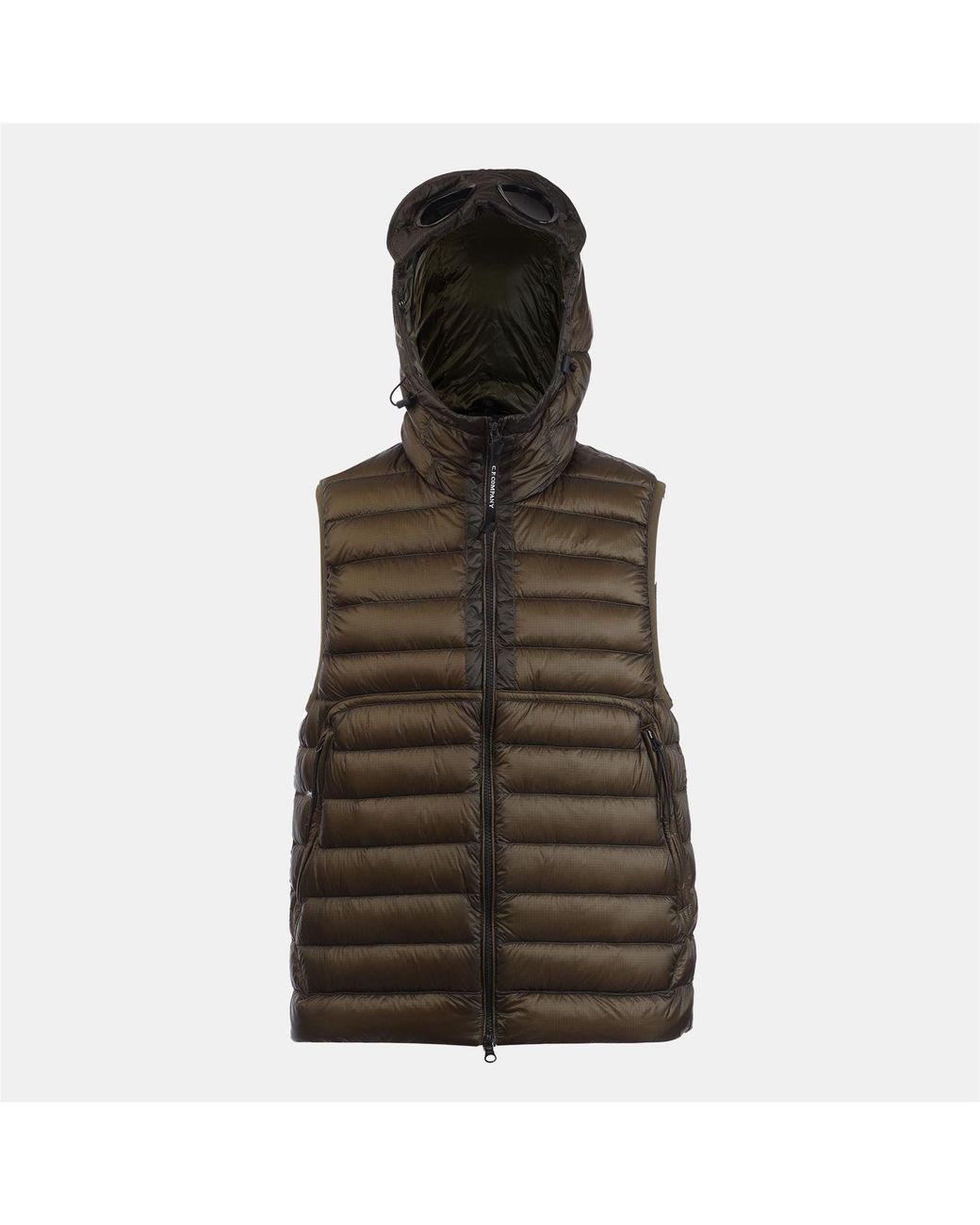 C P Company Brown D.D. Shell Goggle Down Gilet for men