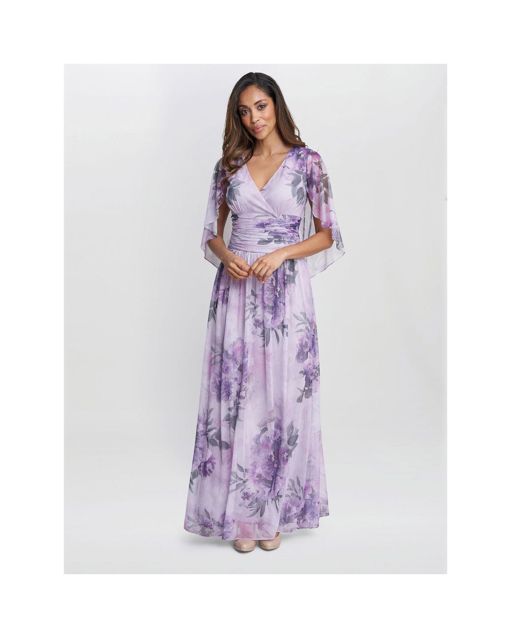 Gina Bacconi Purple Caroline Maxi Dress With Overlay Sleeves