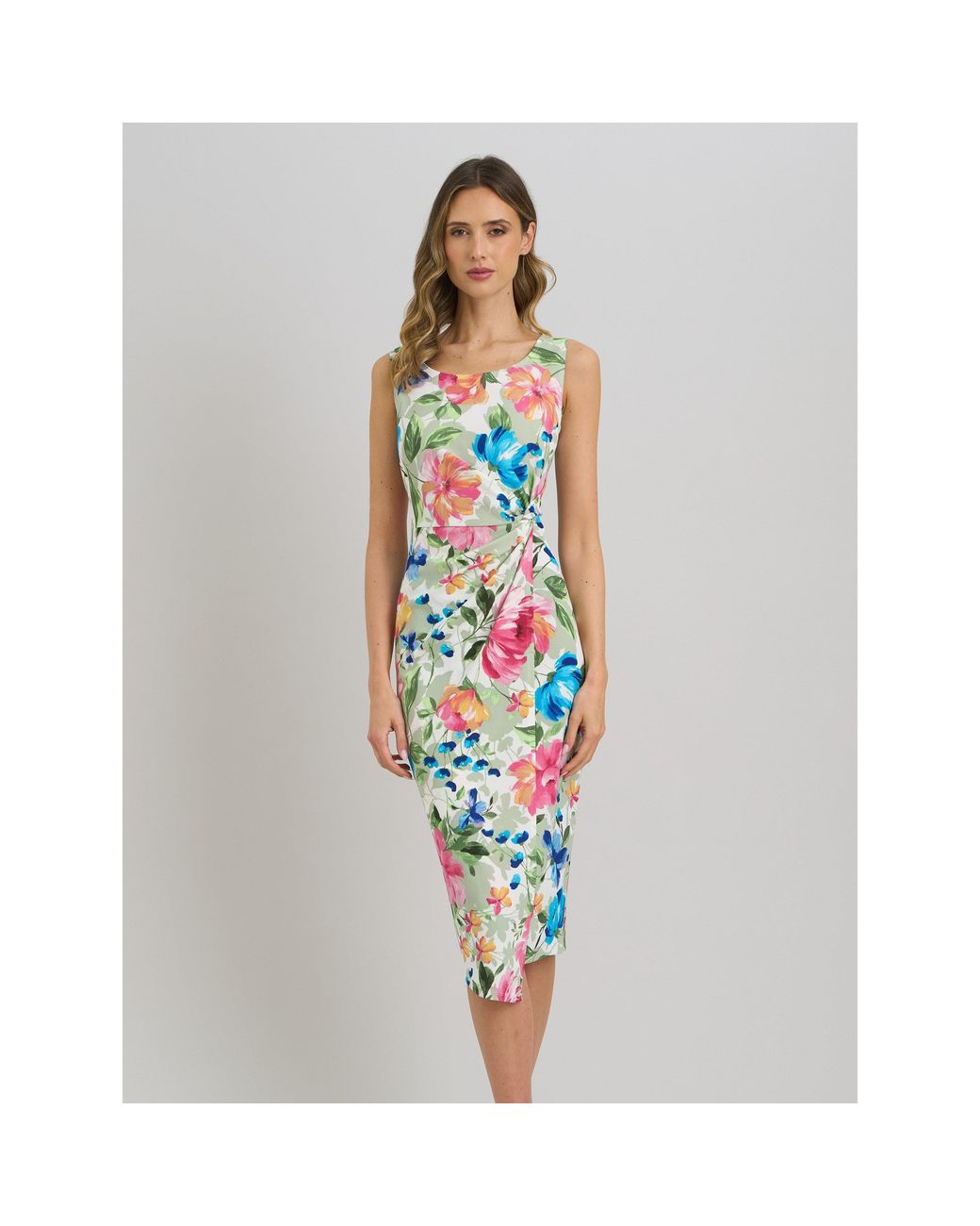 Gina Bacconi Blue Roma Twist Knot Floral Dress