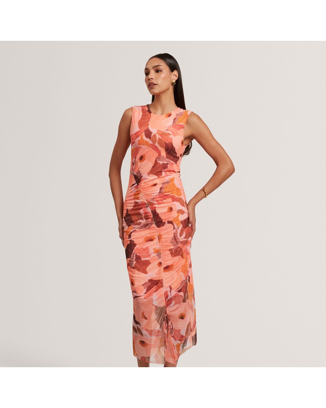 Ted Baker Red Garden Print Sleeveless Mesh Bodycon Dress