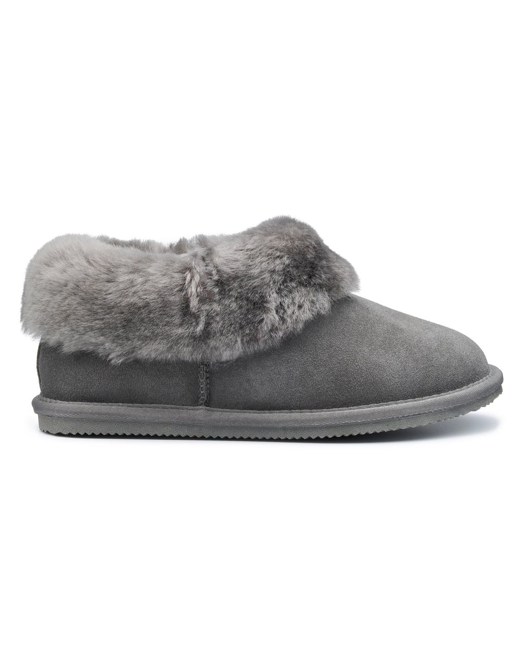 Hotter Gray Hug Suede Sheepskin Full Fit Slippers