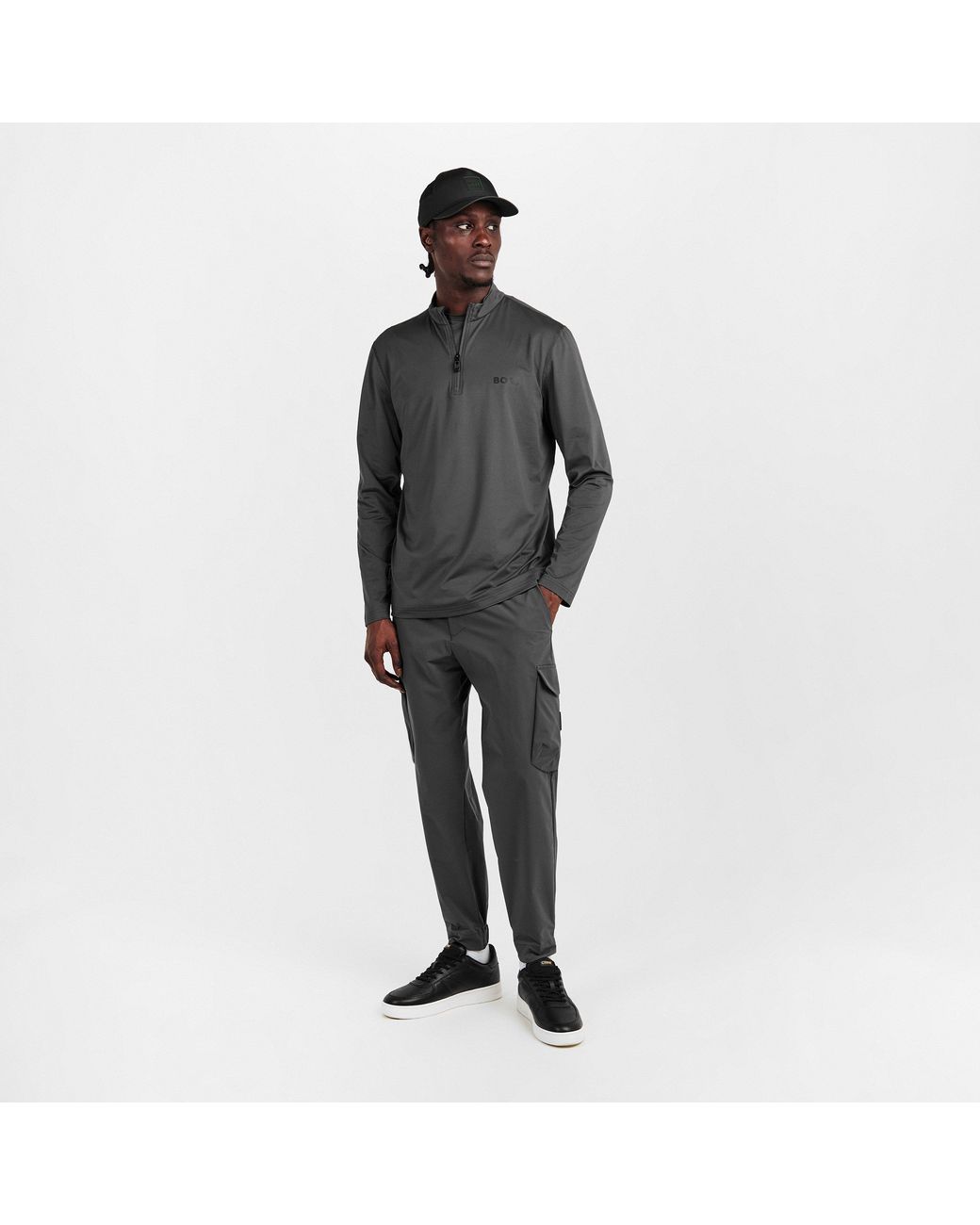 Boss Gray 1/4 Zip Performance Tracksuit Top for men