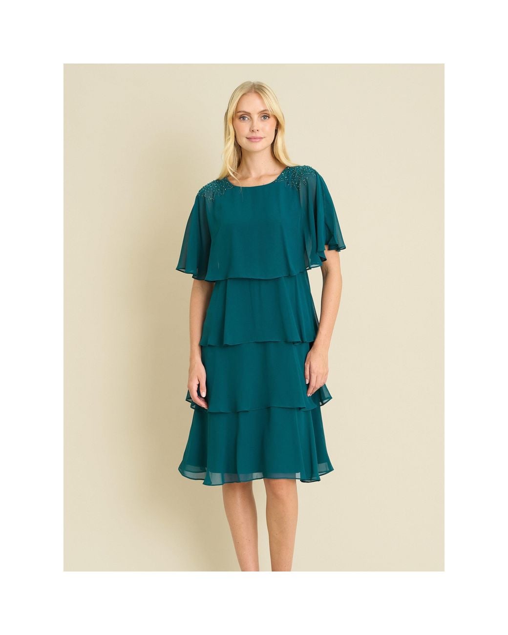 Gina Bacconi Blue Sarabeth Tiered Chiffon Dress