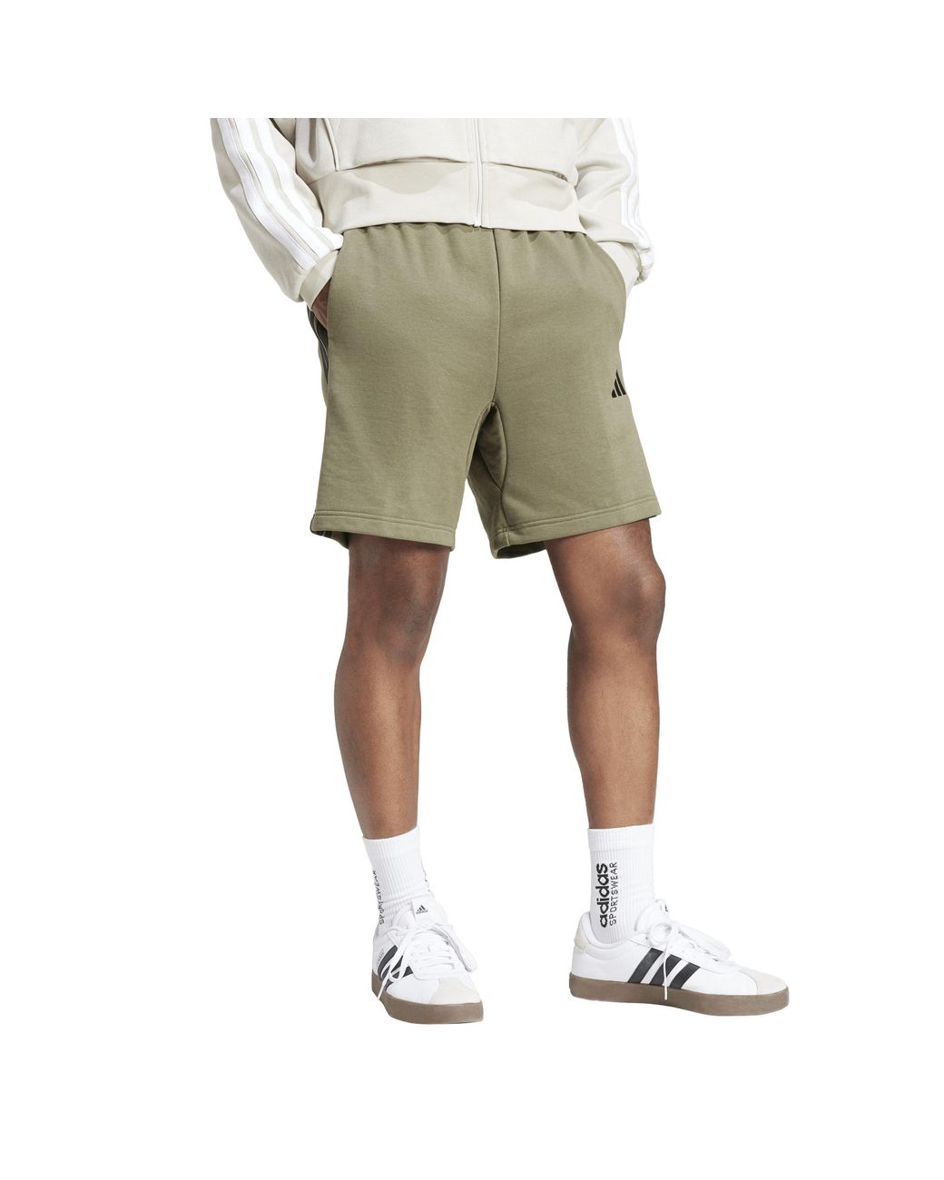 Adidas Green Essentials 3 Stripe Fleece Shorts for men
