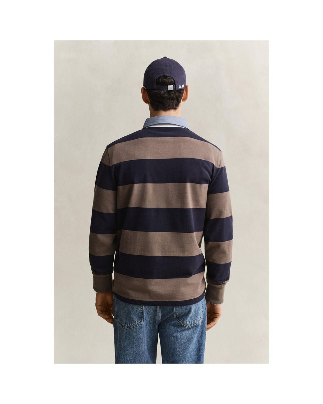 Gant Blue Striped Cotton Long-Sleeve Polo for men