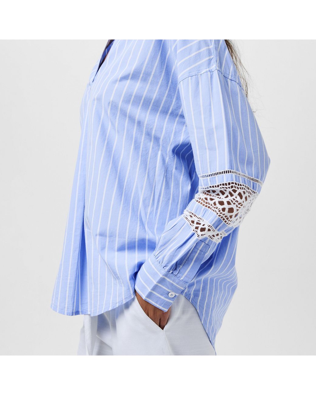 French Connection Blue Cambria Stripe Embroidered Long-Sleeve Patterned Shirt