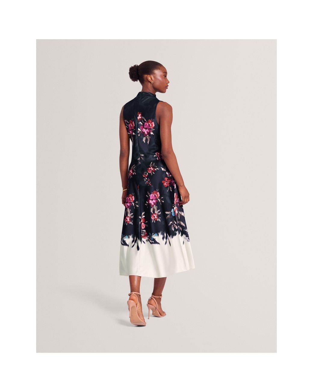 Ted Baker Blue Ted Floral Midi Dres Ld71