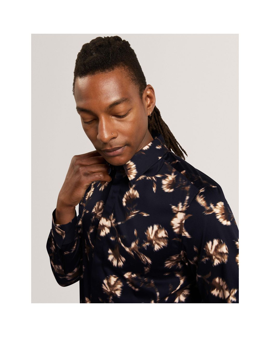 Ted Baker Black Floral Viscose Long-Sleeve Shirt for men
