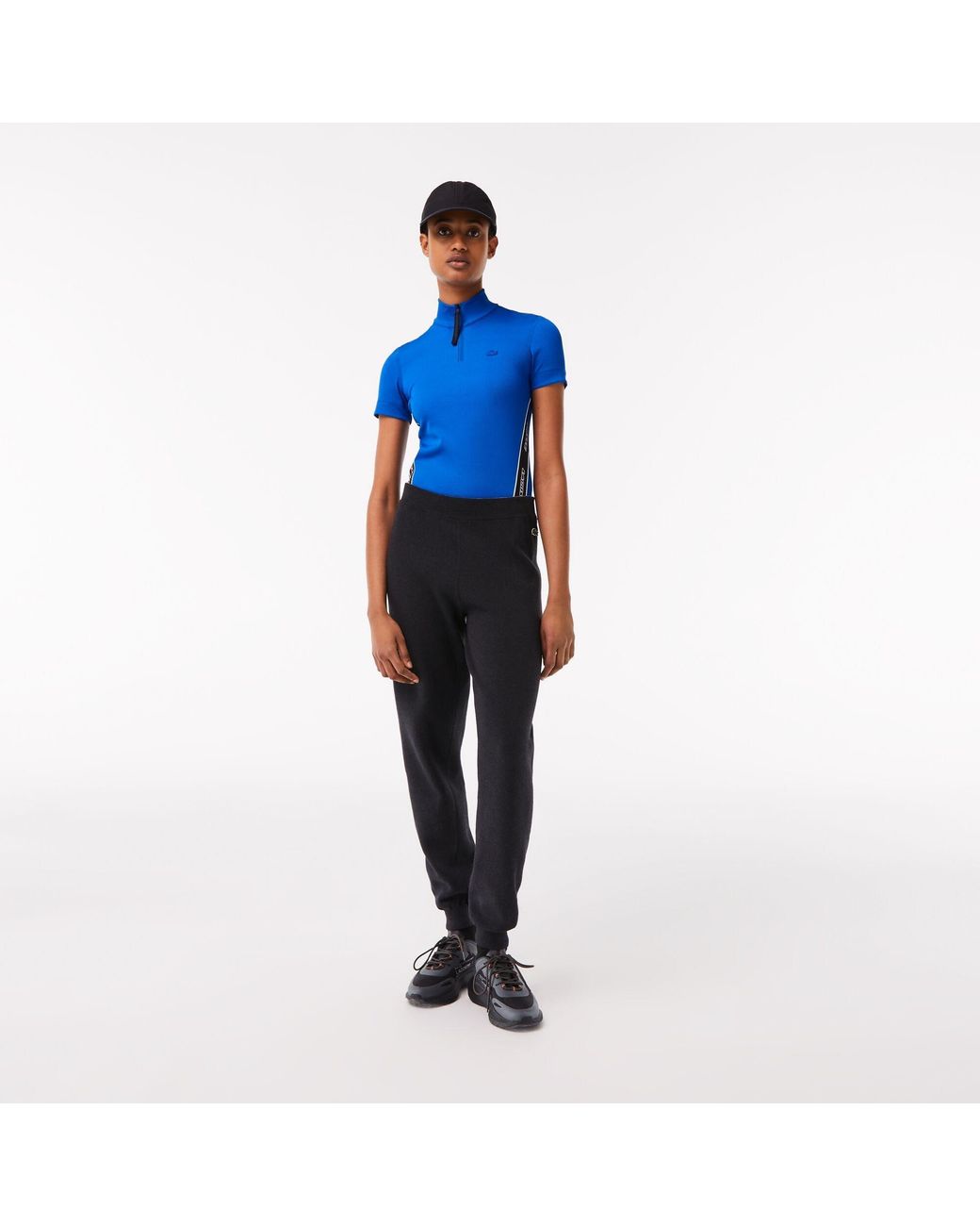 Lacoste Blue Ribbed Collar Zip Neck Short Sleeve Polo Shirt
