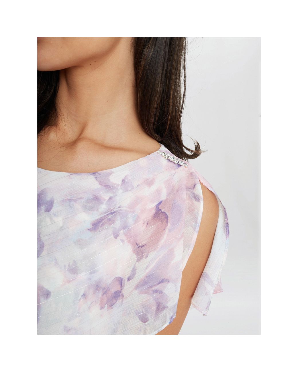 Gina Bacconi White Phoebe Midi Printed Tiered Dress
