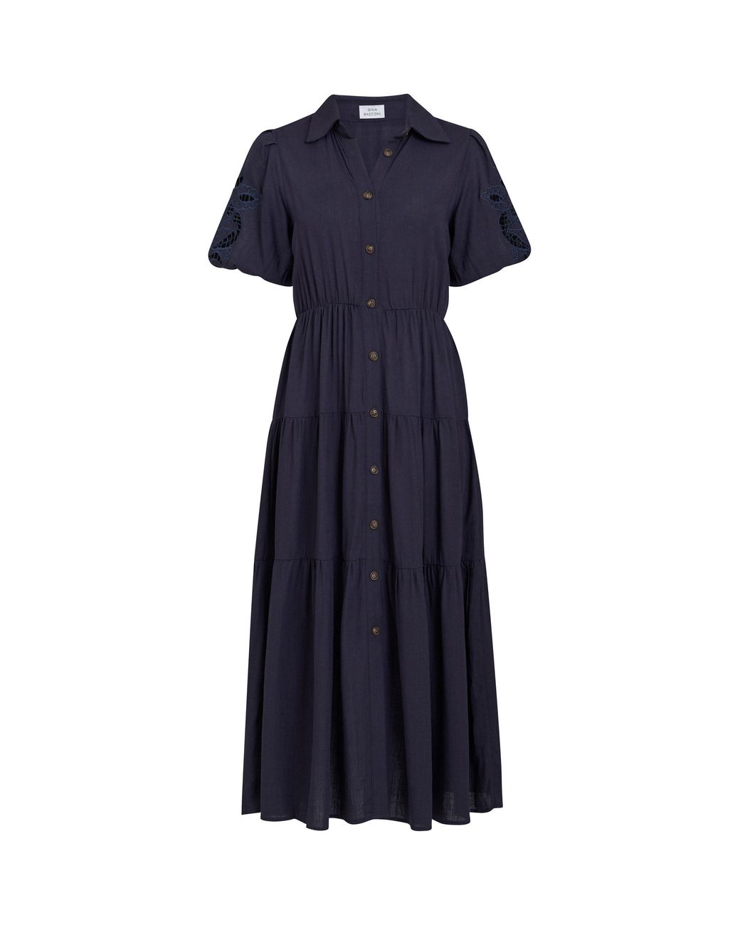 Gina Bacconi Blue Carey Puff Sleeve A-Line Dress