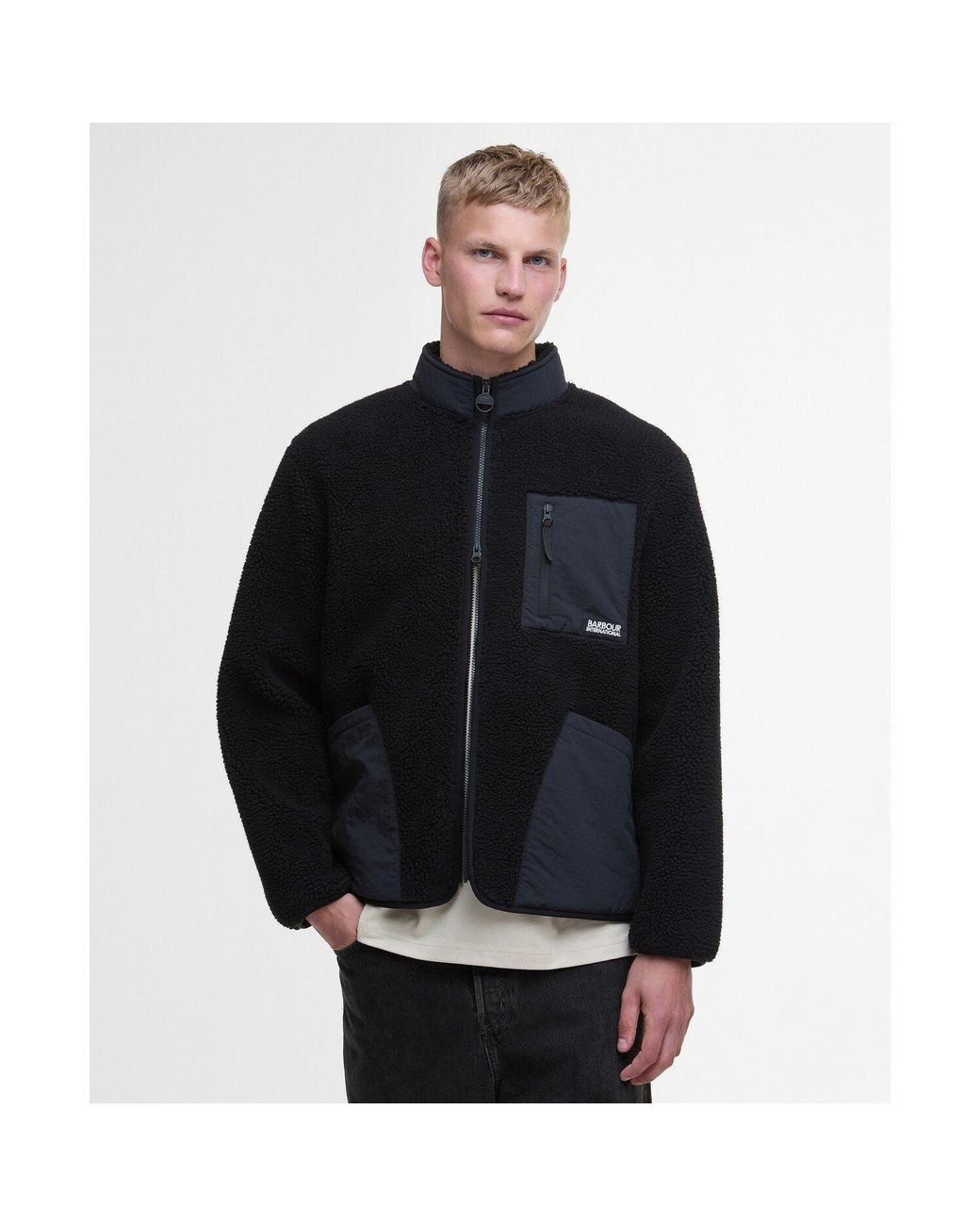 Barbour Black Adams Oversized Funnel Neck Long Sleeve Teddy Coat for men