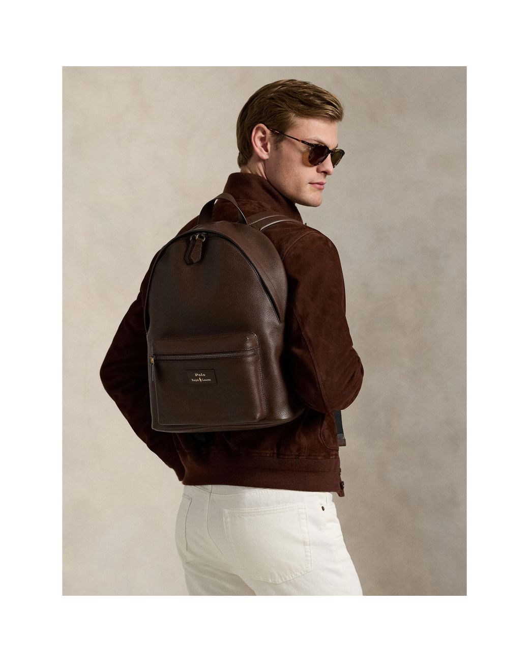 Polo Ralph Lauren Brown Pebbled Leather Dome Backpack