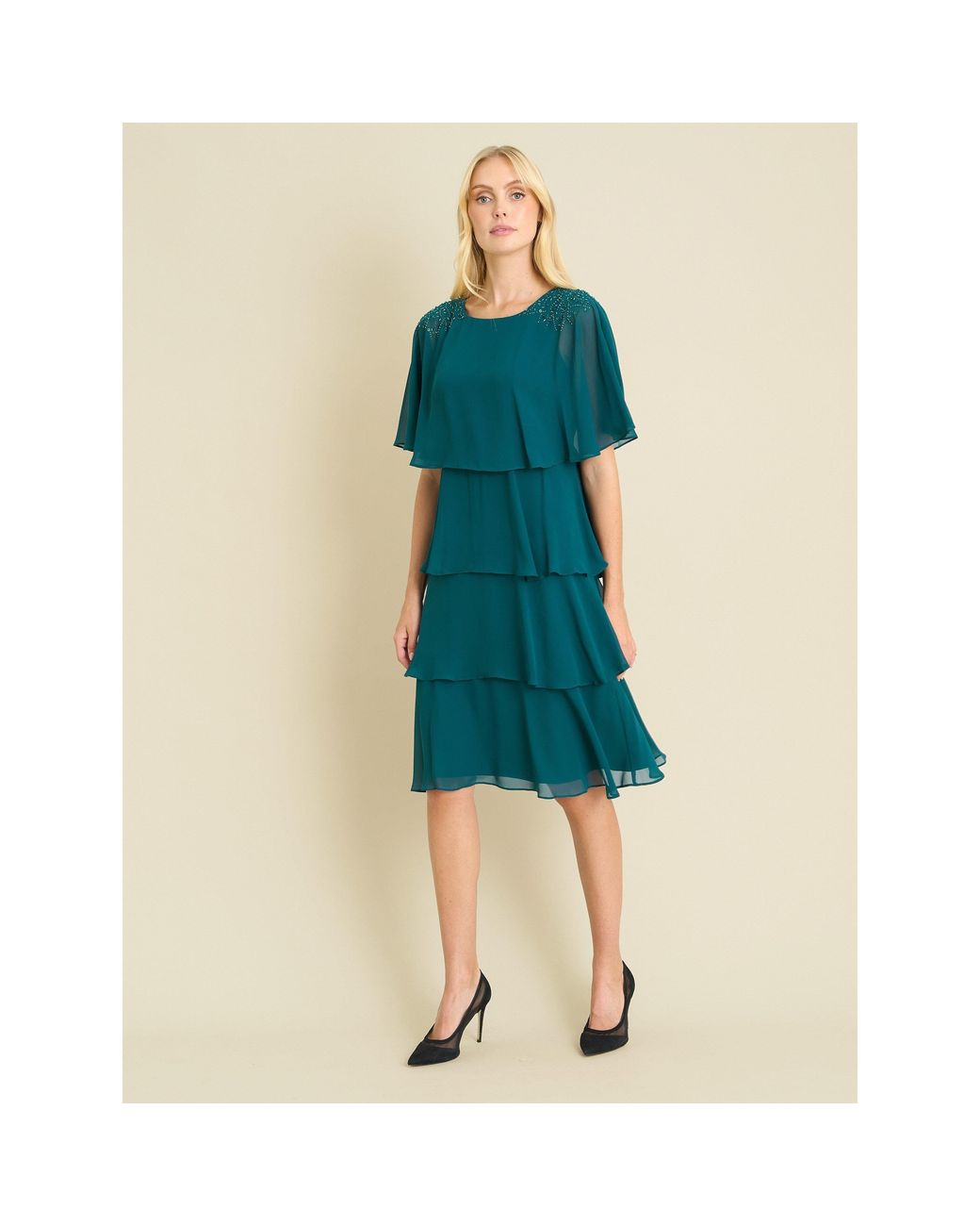 Gina Bacconi Blue Sarabeth Tiered Chiffon Dress