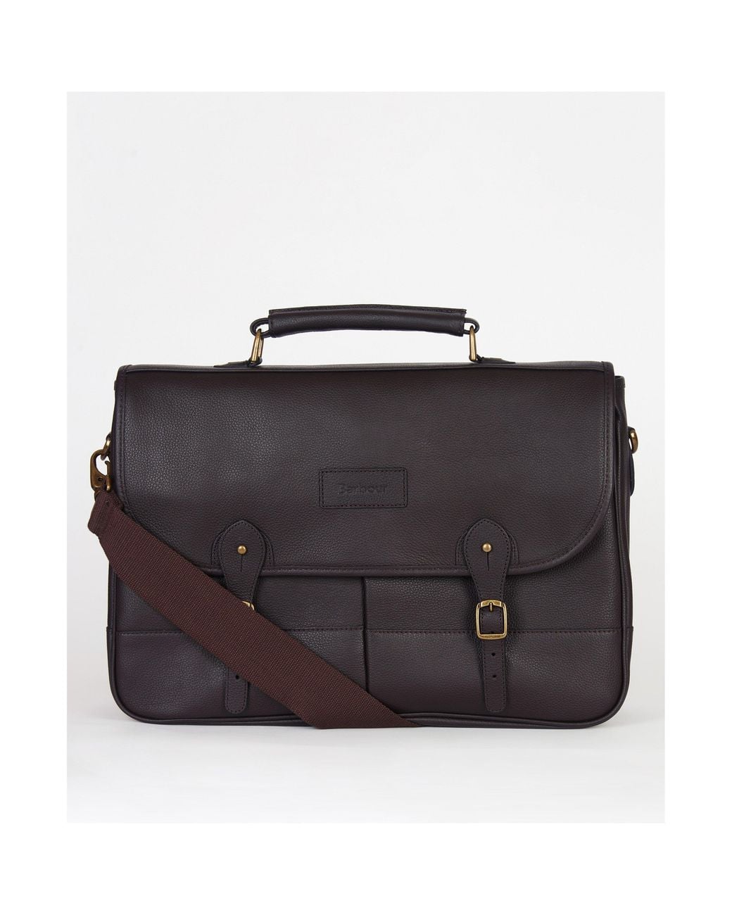 Barbour Black Leather Briefcase for men