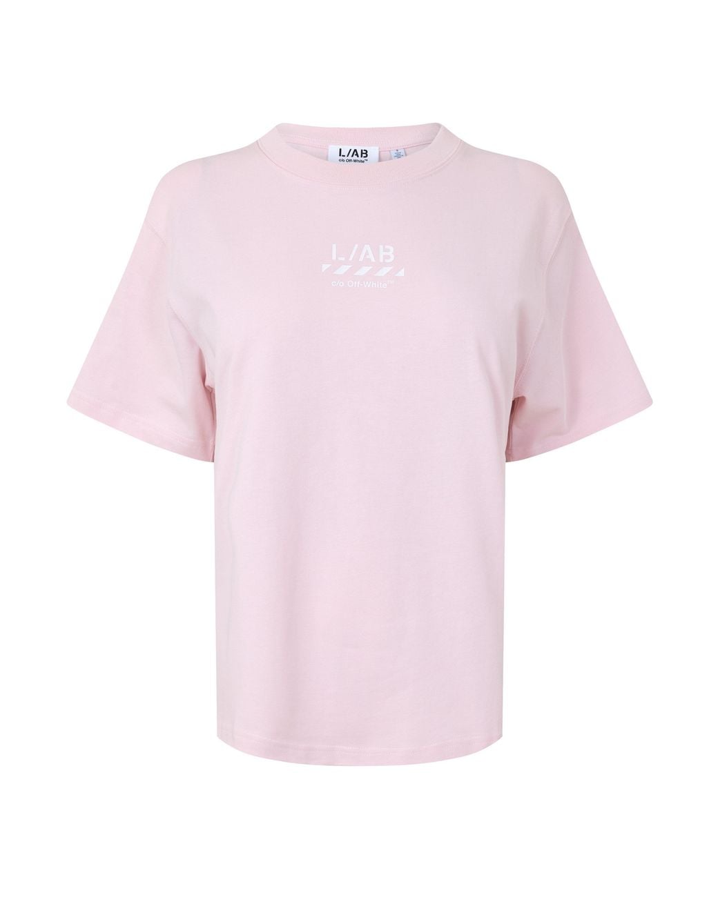 L/AB Off White Pink Diagonal Cotton Short-Sleeve Crew-Neck T-Shirt