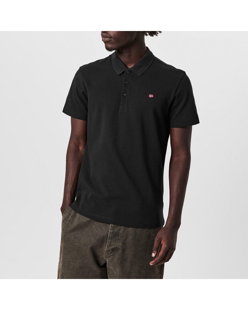Napapijri Black Ealis Pique Polo Shirt for men