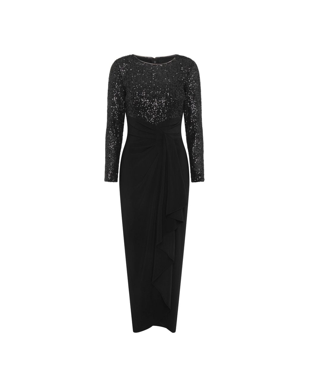 Gina Bacconi Black Steffi Sequin Ruched Draped Maxi Dress