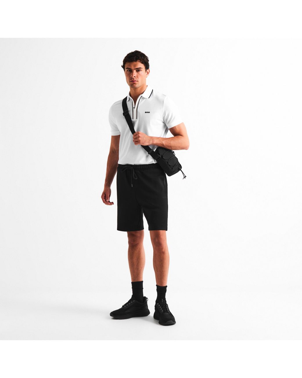Boss White Short Sleeve Zip Polo Shirt (Philix) for men