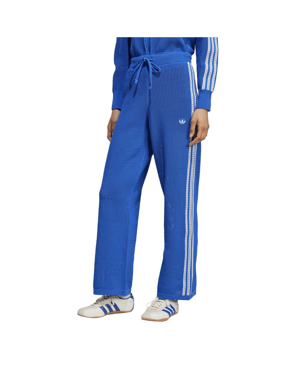 Adidas Originals Blue Crochet Top Open Hem Fleece Jogger