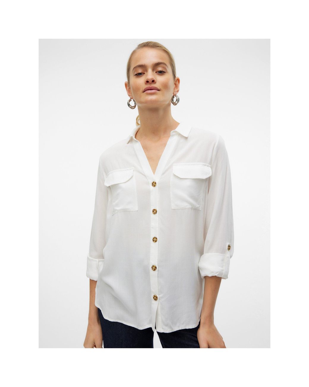 Vero Moda White Long-Sleeve Plain Shirt
